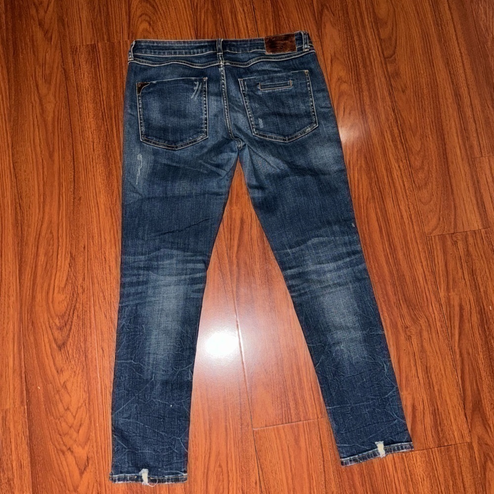 Zara basic denim straight skinny fit women's jeans dark wash lightly distressed - Picture 10 of 11
